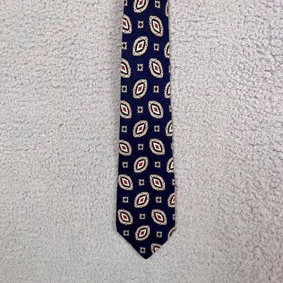 COACH MENS SILK TIE BLUE WITH TAN RED DESIGN - Picture 1 of 4